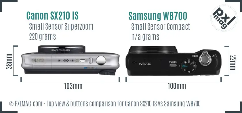 Canon SX210 IS vs Samsung WB700 top view buttons comparison