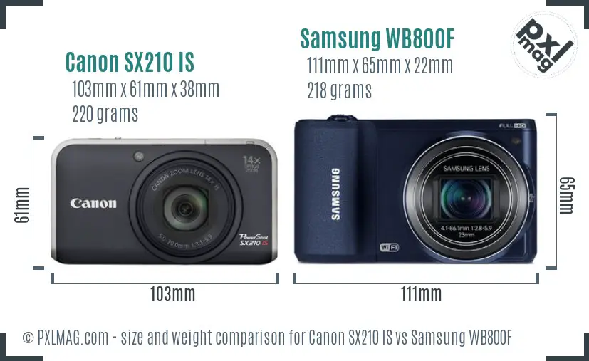 Canon SX210 IS vs Samsung WB800F size comparison Canon SX210 IS vs Samsung WB800F size comparison