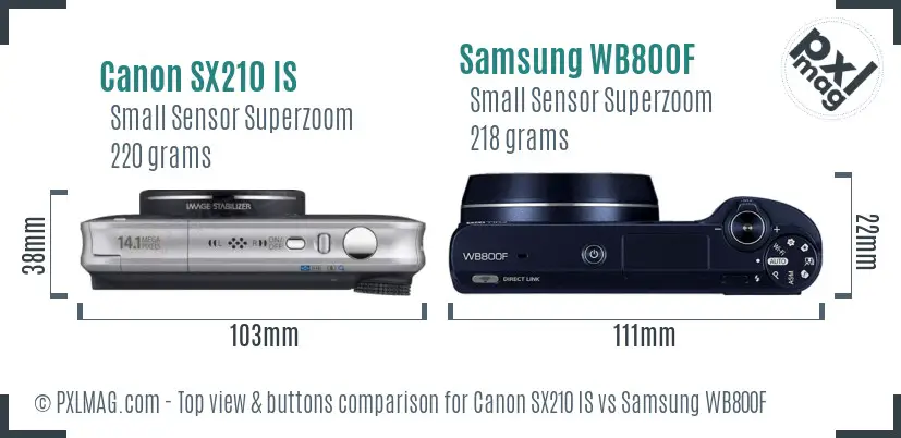 Canon SX210 IS vs Samsung WB800F top view buttons comparison Canon SX210 IS vs Samsung WB800F top view buttons comparison