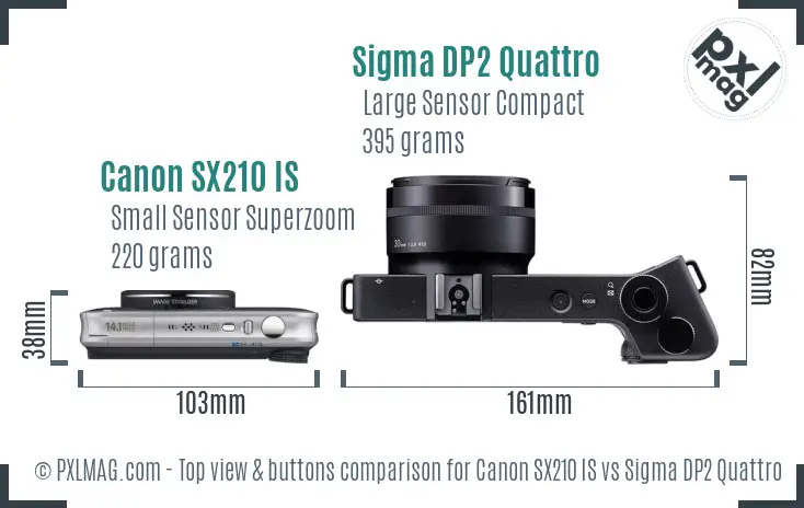 Canon SX210 IS vs Sigma DP2 Quattro top view buttons comparison