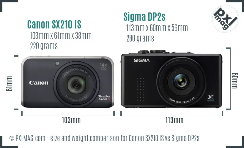 Canon SX210 IS vs Sigma DP2s size comparison