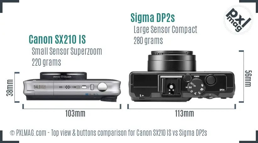 Canon SX210 IS vs Sigma DP2s top view buttons comparison