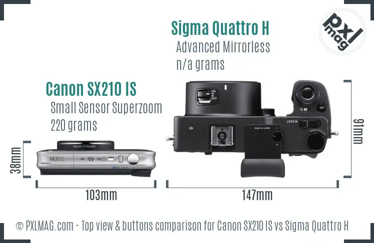 Canon SX210 IS vs Sigma Quattro H top view buttons comparison
