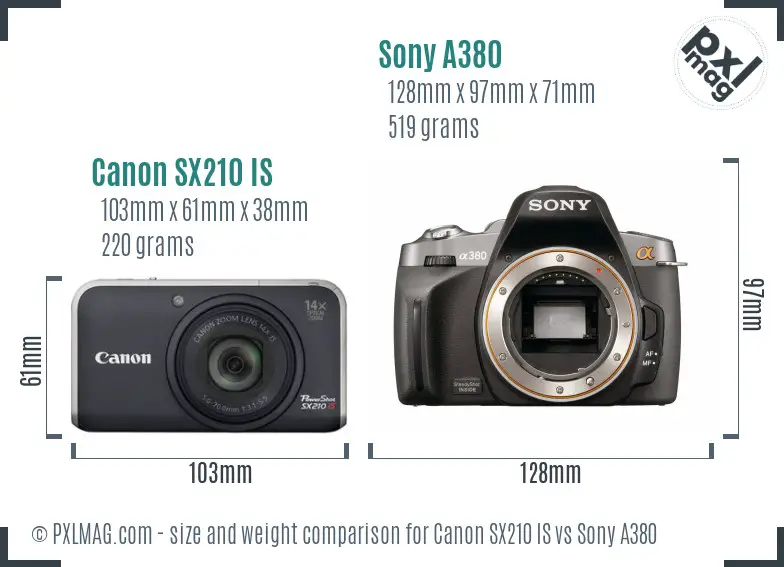 Canon SX210 IS vs Sony A380 size comparison Canon SX210 IS vs Sony A380 size comparison