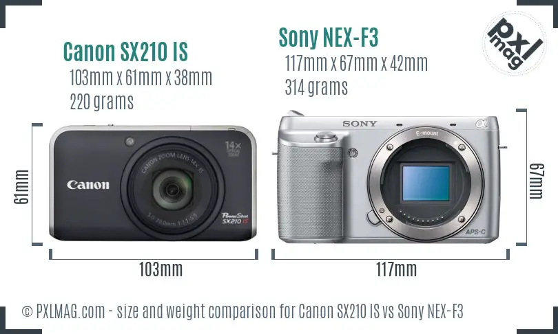 Canon SX210 IS vs Sony NEX-F3 size comparison