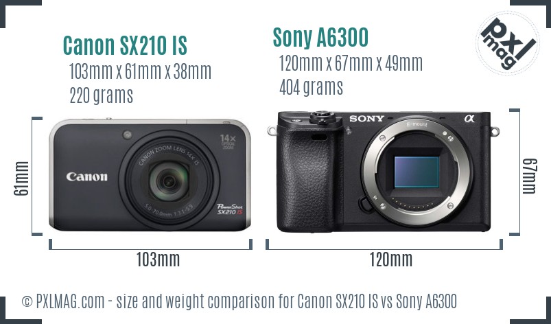Canon SX210 IS vs Sony A6300 size comparison Canon SX210 IS vs Sony A6300 size comparison