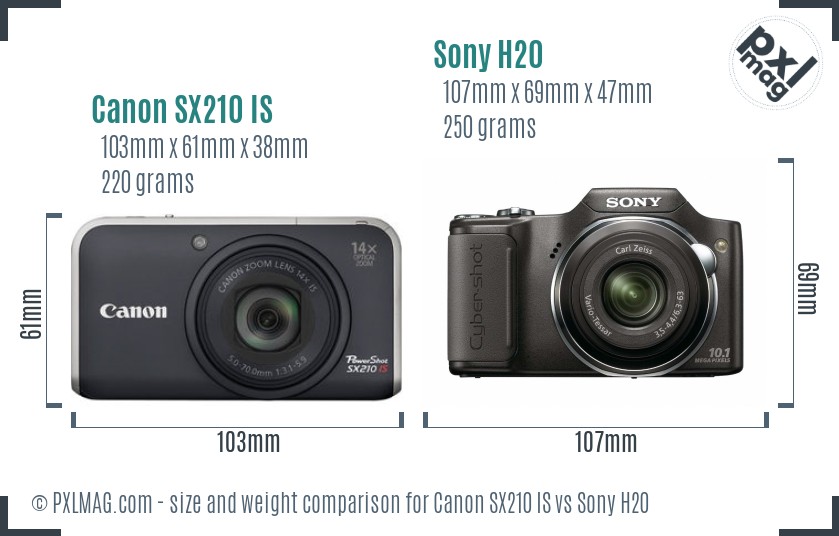 Canon SX210 IS vs Sony H20 size comparison Canon SX210 IS vs Sony H20 size comparison
