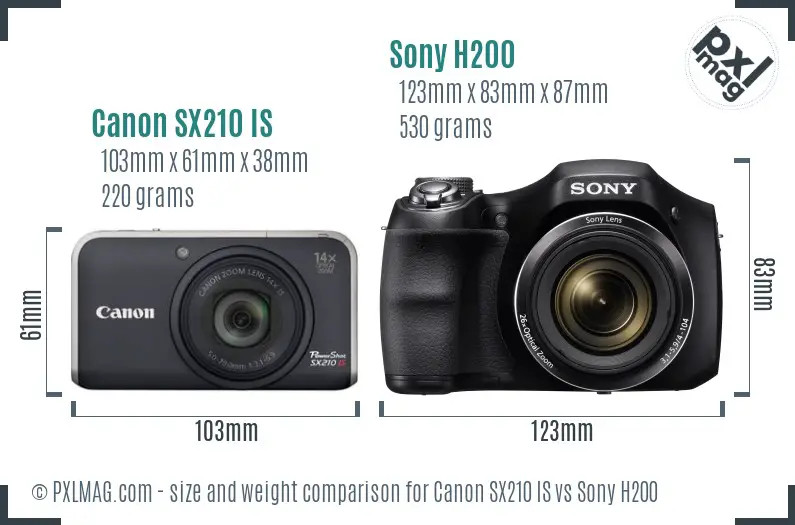 Canon SX210 IS vs Sony H200 size comparison Canon SX210 IS vs Sony H200 size comparison