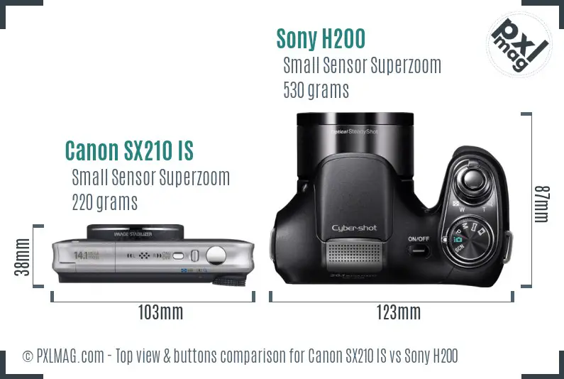 Canon SX210 IS vs Sony H200 top view buttons comparison Canon SX210 IS vs Sony H200 top view buttons comparison