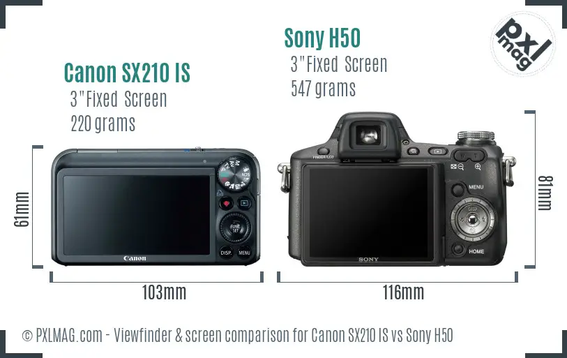 Canon SX210 IS vs Sony H50 Screen and Viewfinder comparison Canon SX210 IS vs Sony H50 Screen and Viewfinder comparison