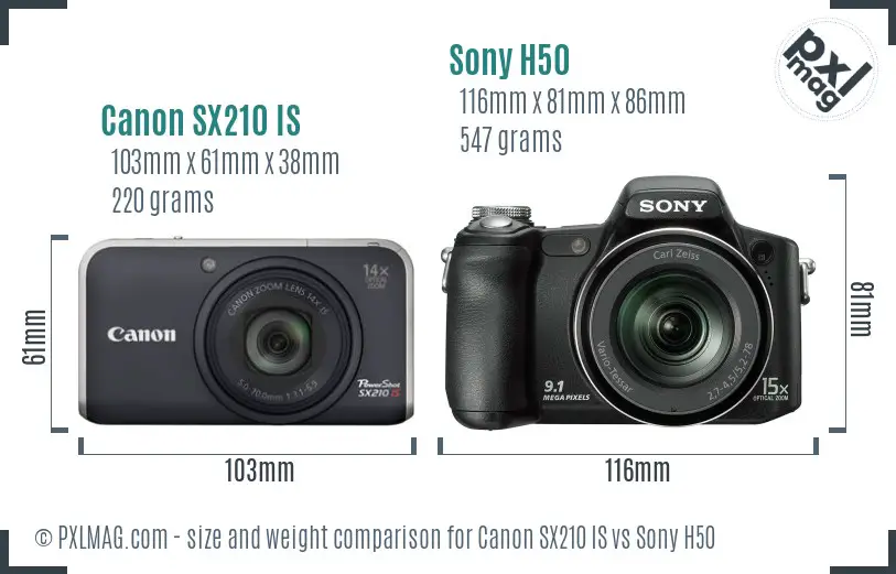 Canon SX210 IS vs Sony H50 size comparison Canon SX210 IS vs Sony H50 size comparison