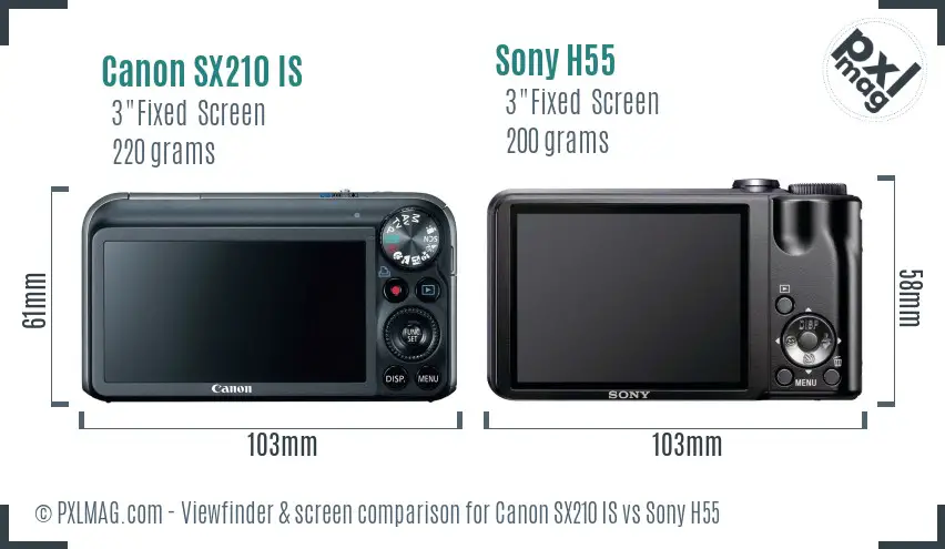 Canon SX210 IS vs Sony H55 Screen and Viewfinder comparison Canon SX210 IS vs Sony H55 Screen and Viewfinder comparison