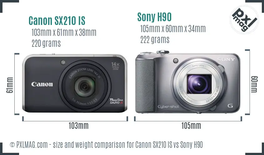 Canon SX210 IS vs Sony H90 size comparison