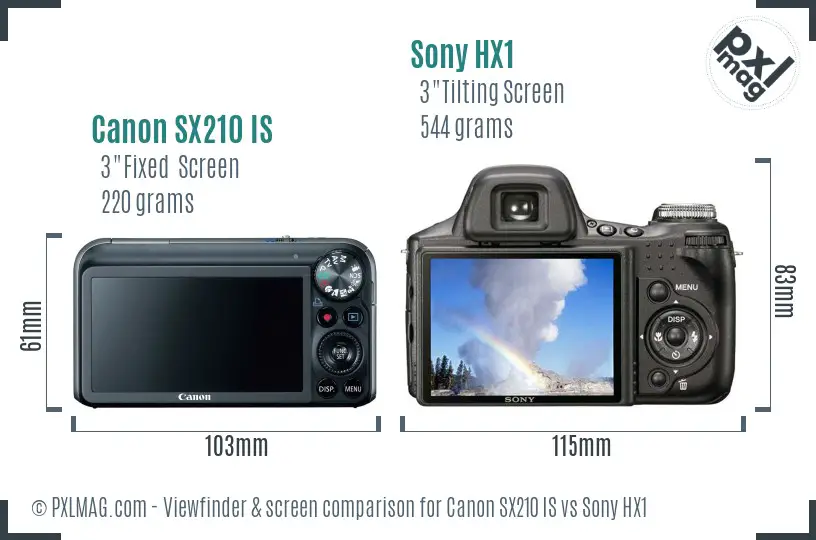 Canon SX210 IS vs Sony HX1 Screen and Viewfinder comparison