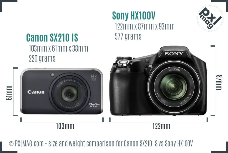 Canon SX210 IS vs Sony HX100V size comparison Canon SX210 IS vs Sony HX100V size comparison