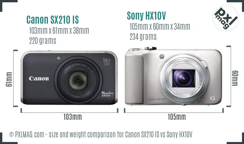 Canon SX210 IS vs Sony HX10V size comparison