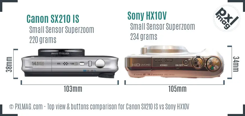 Canon SX210 IS vs Sony HX10V top view buttons comparison