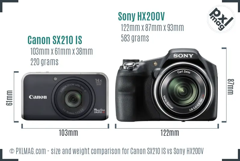 Canon SX210 IS vs Sony HX200V size comparison
