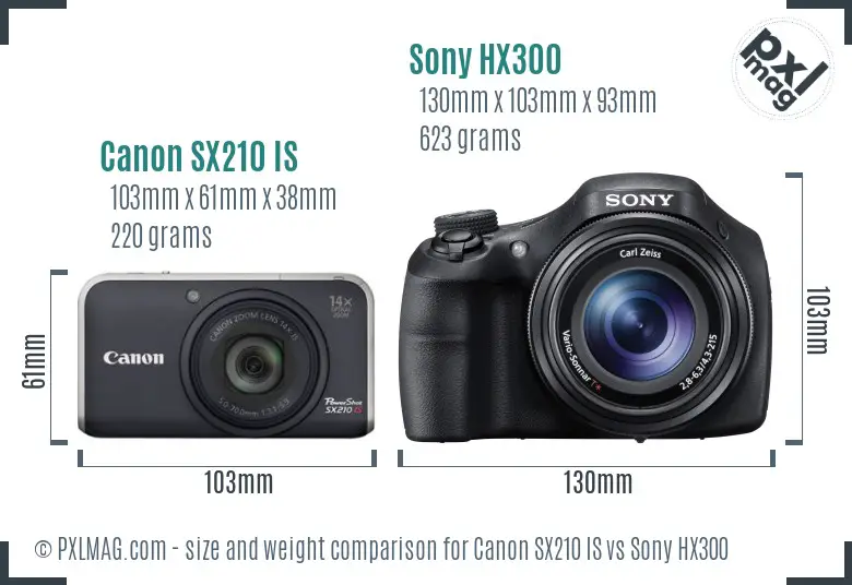 Canon SX210 IS vs Sony HX300 size comparison Canon SX210 IS vs Sony HX300 size comparison