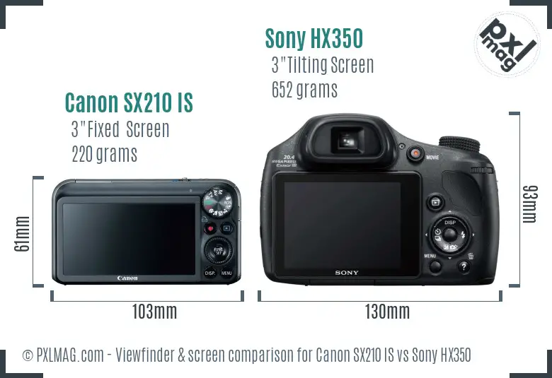 Canon SX210 IS vs Sony HX350 Screen and Viewfinder comparison