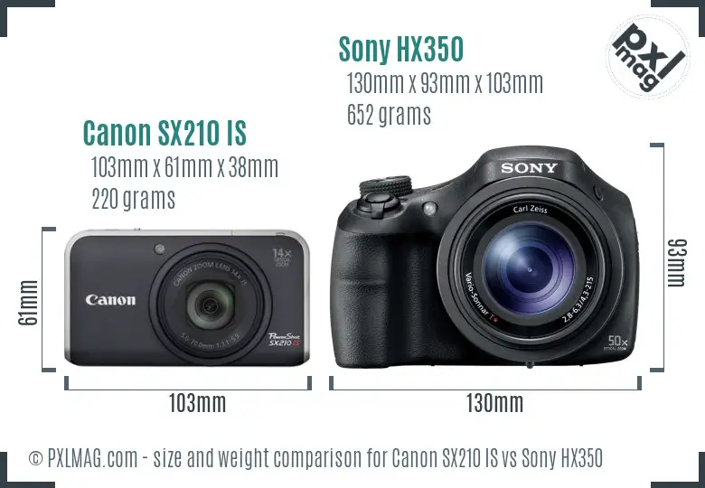 Canon SX210 IS vs Sony HX350 size comparison