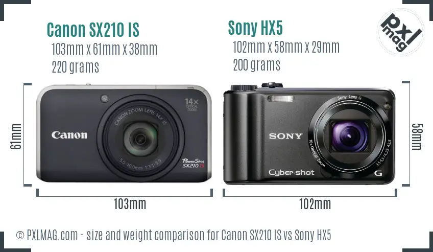 Canon SX210 IS vs Sony HX5 size comparison Canon SX210 IS vs Sony HX5 size comparison