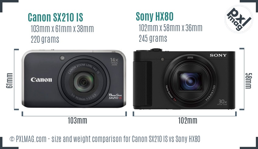 Canon SX210 IS vs Sony HX80 size comparison Canon SX210 IS vs Sony HX80 size comparison