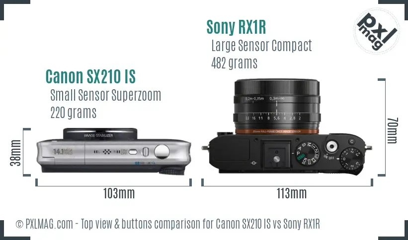 Canon SX210 IS vs Sony RX1R top view buttons comparison