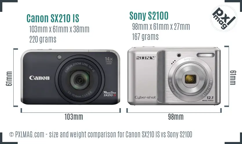 Canon SX210 IS vs Sony S2100 size comparison