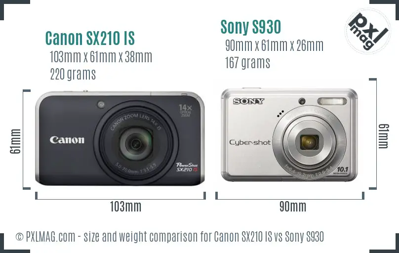 Canon SX210 IS vs Sony S930 size comparison Canon SX210 IS vs Sony S930 size comparison