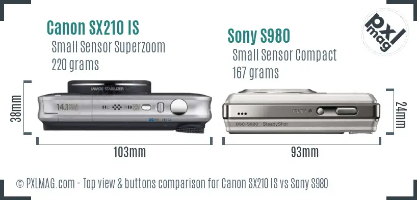 Canon SX210 IS vs Sony S980 top view buttons comparison