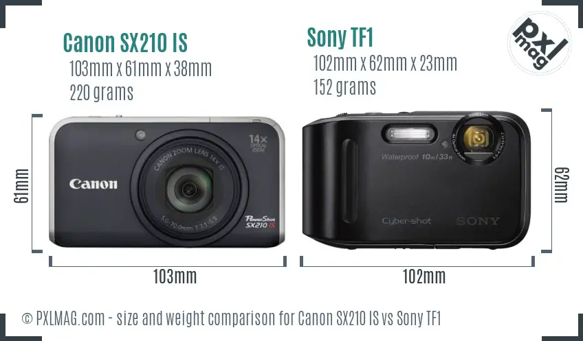 Canon SX210 IS vs Sony TF1 size comparison