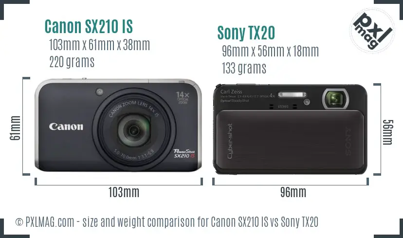 Canon SX210 IS vs Sony TX20 size comparison Canon SX210 IS vs Sony TX20 size comparison