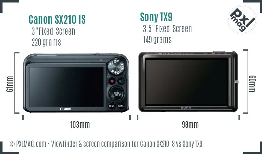 Canon SX210 IS vs Sony TX9 Screen and Viewfinder comparison Canon SX210 IS vs Sony TX9 Screen and Viewfinder comparison