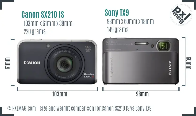 Canon SX210 IS vs Sony TX9 size comparison Canon SX210 IS vs Sony TX9 size comparison