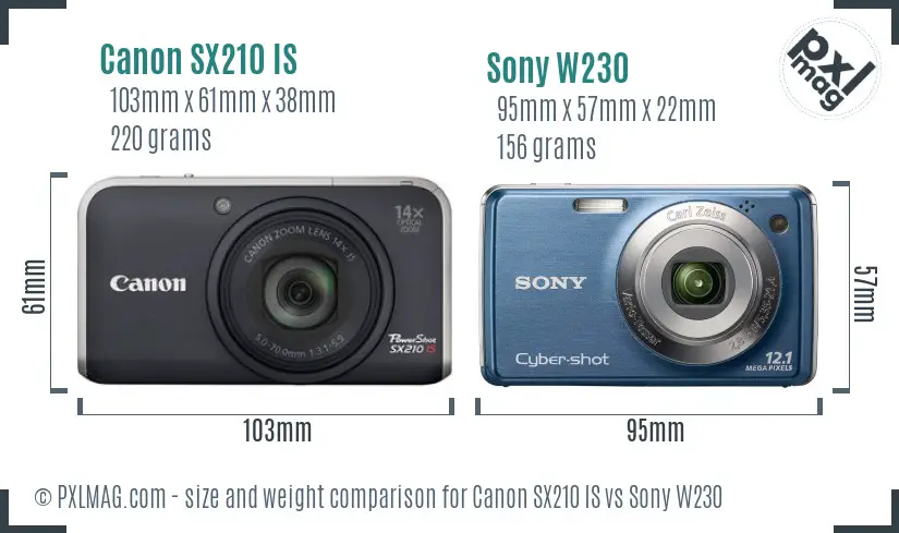 Canon SX210 IS vs Sony W230 size comparison Canon SX210 IS vs Sony W230 size comparison
