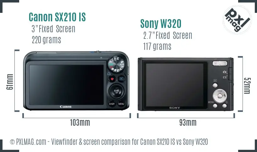 Canon SX210 IS vs Sony W320 Screen and Viewfinder comparison