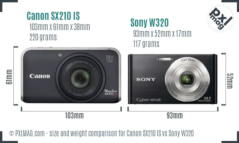 Canon SX210 IS vs Sony W320 size comparison