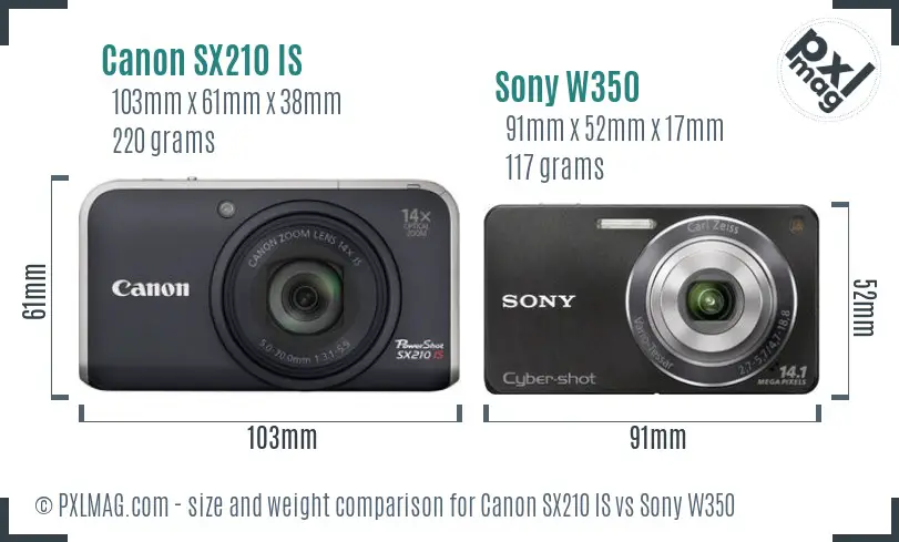 Canon SX210 IS vs Sony W350 size comparison