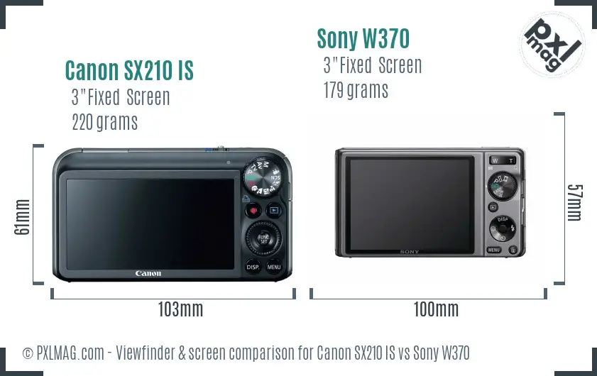 Canon SX210 IS vs Sony W370 Screen and Viewfinder comparison Canon SX210 IS vs Sony W370 Screen and Viewfinder comparison
