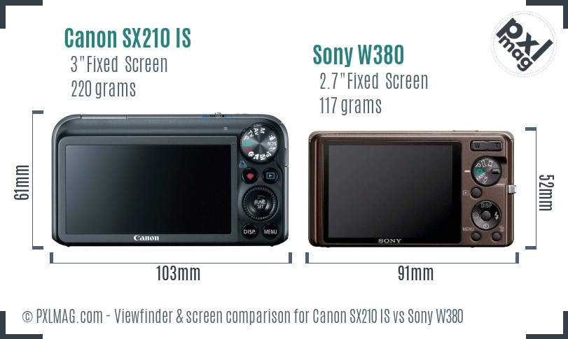 Canon SX210 IS vs Sony W380 Screen and Viewfinder comparison