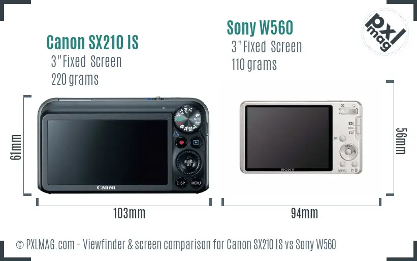Canon SX210 IS vs Sony W560 Screen and Viewfinder comparison