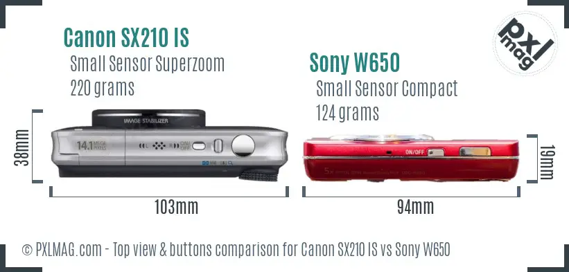 Canon SX210 IS vs Sony W650 top view buttons comparison