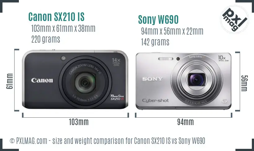Canon SX210 IS vs Sony W690 size comparison Canon SX210 IS vs Sony W690 size comparison