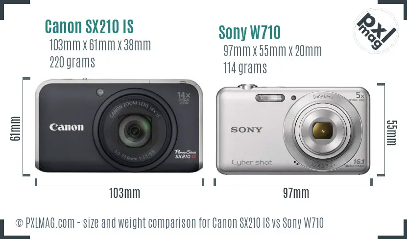 Canon SX210 IS vs Sony W710 size comparison
