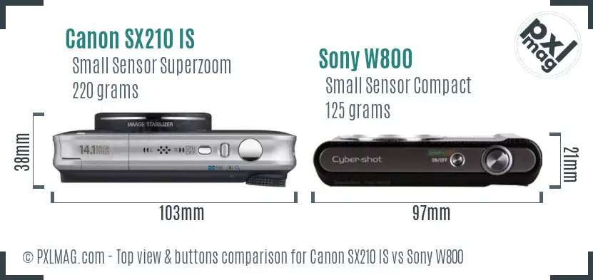 Canon SX210 IS vs Sony W800 top view buttons comparison