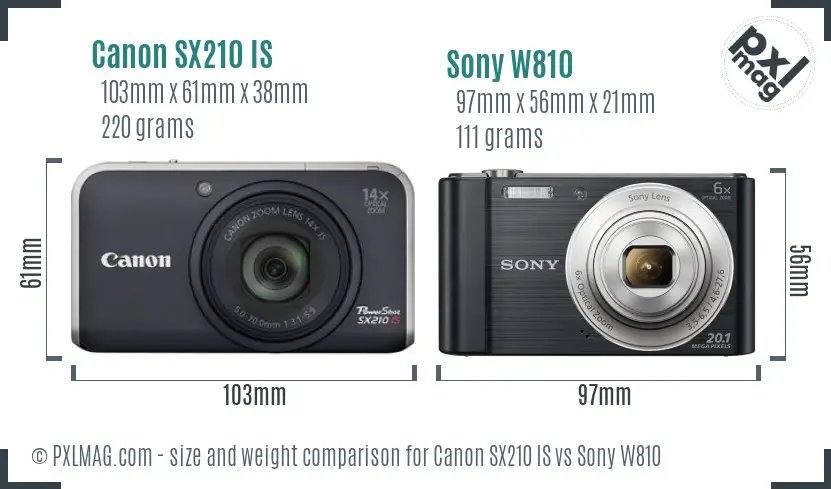 Canon SX210 IS vs Sony W810 size comparison