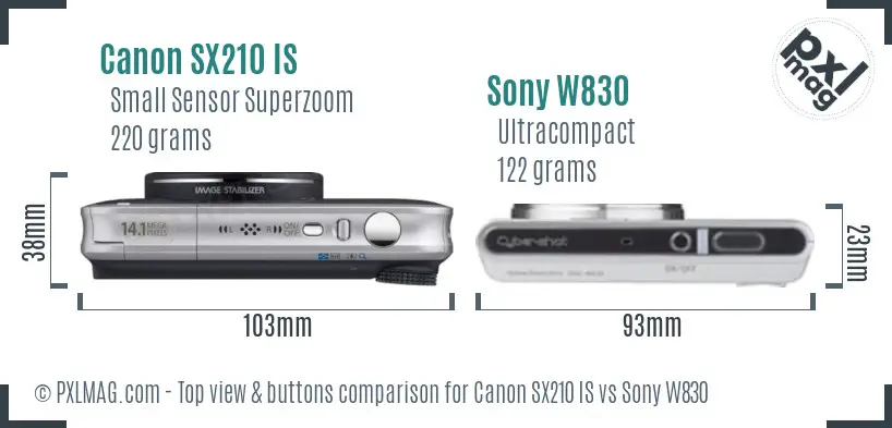 Canon SX210 IS vs Sony W830 top view buttons comparison Canon SX210 IS vs Sony W830 top view buttons comparison