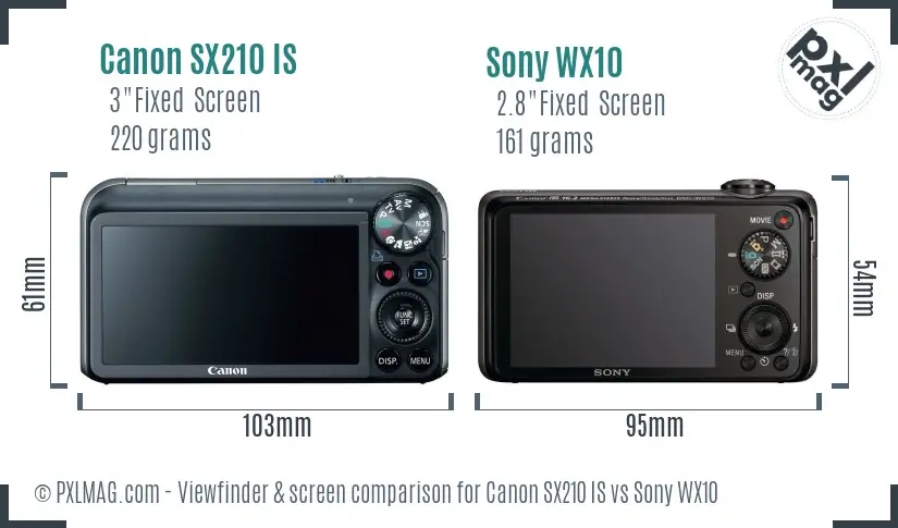 Canon SX210 IS vs Sony WX10 Screen and Viewfinder comparison Canon SX210 IS vs Sony WX10 Screen and Viewfinder comparison