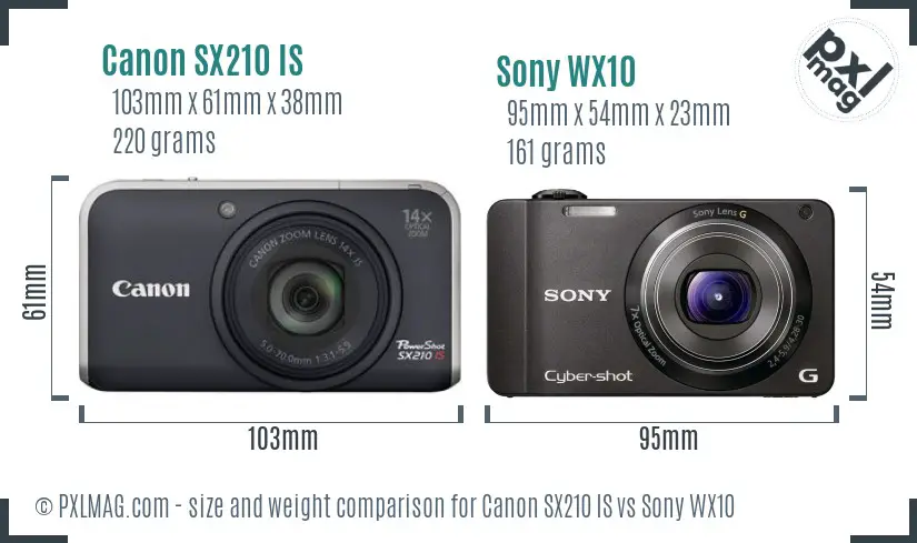 Canon SX210 IS vs Sony WX10 size comparison Canon SX210 IS vs Sony WX10 size comparison